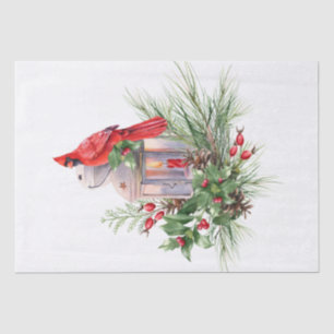 Papier Mousseline Aquarelle rouge cardinale Oiseau Noël d'hiver