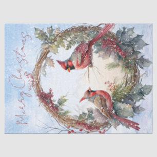 Papier Mousseline Aquarelle rouge cardinale Oiseau Noël d'hiver