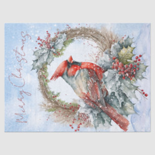 Papier Mousseline Aquarelle rouge cardinale Oiseau Noël d'hiver