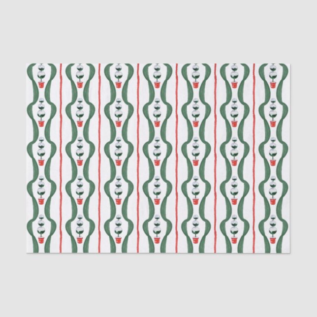 Papier Mousseline Aquarelle Rouge et vert Topiaire de Noël (Recto)