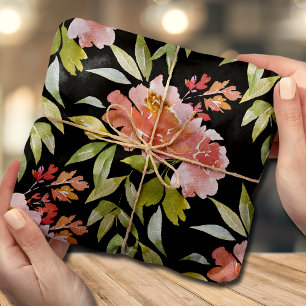 Papier Mousseline Aquarelle Rouge Floral Noir