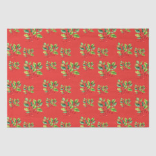 Papier Mousseline Aquarelle rouge simple Holly Berries Xmas Motif