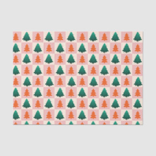 Papier Mousseline Aquarelle rouge vert Joyeux sapin de Noël motif