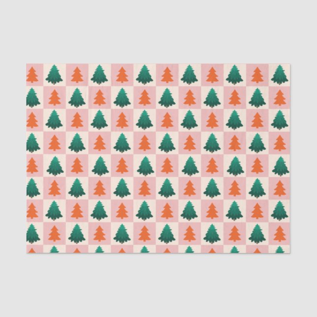 Papier Mousseline Aquarelle rouge vert Joyeux sapin de Noël motif (Recto)
