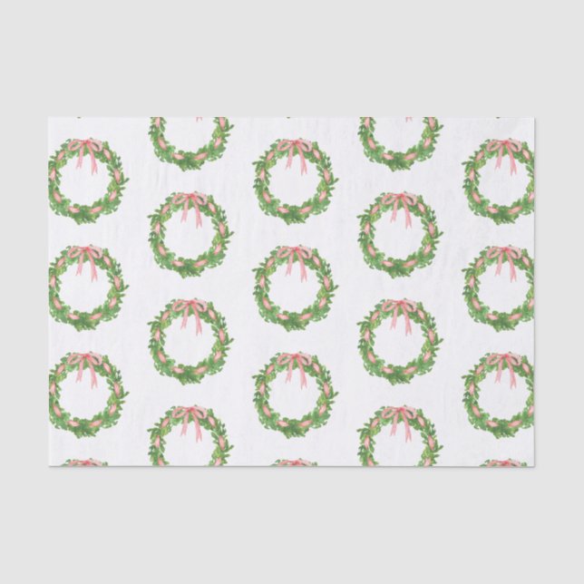 Papier Mousseline Aquarelle Ruban rayé Wreath Noël (Recto)