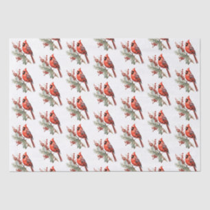 Papier Mousseline Aquarelle rustique Hiver Cardinal Holly Branche