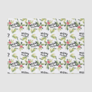 Papier Mousseline Aquarelle rustique Holly Motif Joyeux Noël