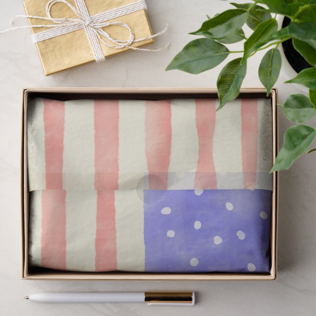 Papier Mousseline Aquarelle rustique USA drapeau américain (Cadeau)