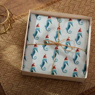 Papier Mousseline Aquarelle Seahorse Nautique avec Santa Hat