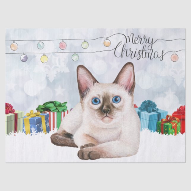 Papier Mousseline Aquarelle Siamese Kitten Noël (Recto)