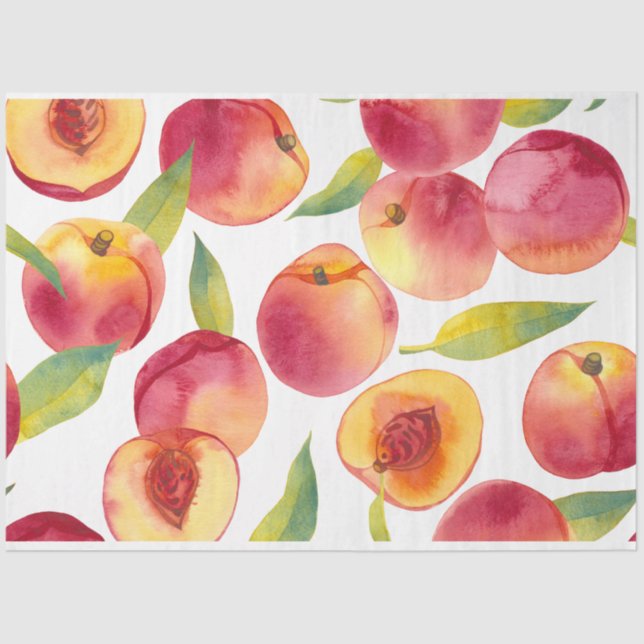 Papier Mousseline Aquarelle striée Ppêche les fruits (Recto)