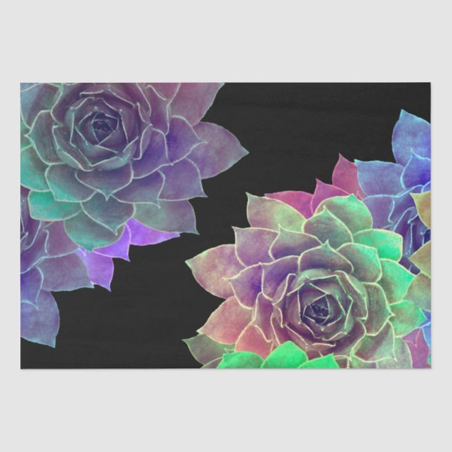 Papier Mousseline Aquarelle Succulente Couleur noir vert pourpre (Recto)