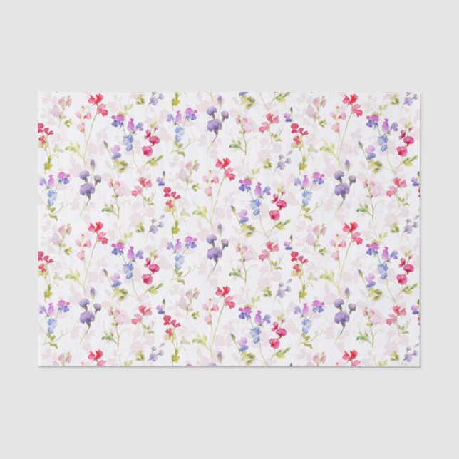 Papier Mousseline Aquarelle Sweet Peas joliment fleuri (Recto)