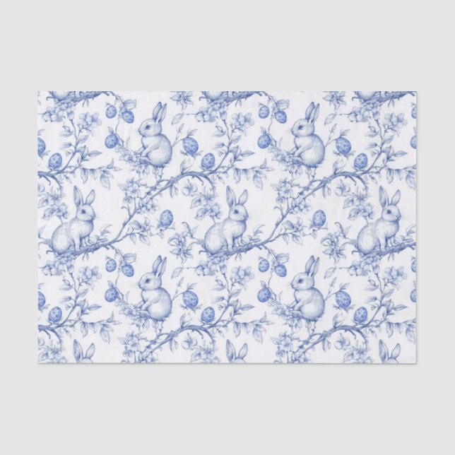 Papier Mousseline Aquarelle Toile Bleue De Jouy Rabbit de Pâques (Recto)