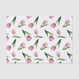 Papier Mousseline Aquarelle Tulipes roses Motif sans couture