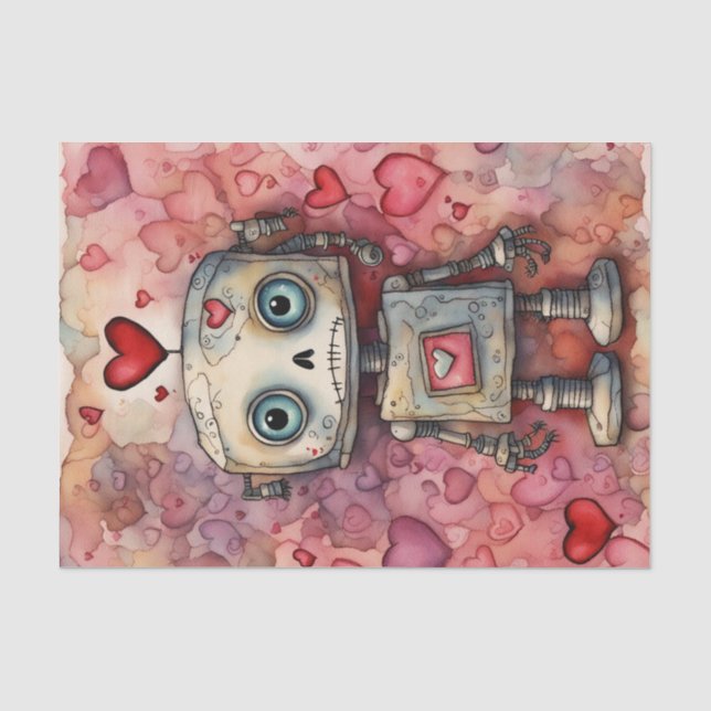 Papier Mousseline Aquarelle Valentines Jour Robot découpage papier (Recto)