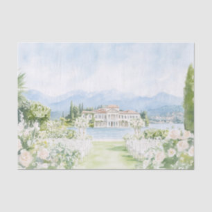 Papier Mousseline Aquarelle Villa Italie Lac de Côme