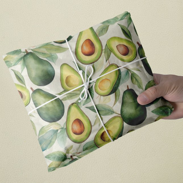 Papier Mousseline Aquarelle vintage Avocado (watercolor avocado gift wrap)