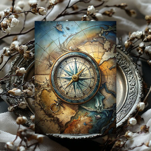 Papier Mousseline Aquarelle vintage boussole carte nautique