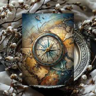 Papier Mousseline Aquarelle vintage boussole carte nautique