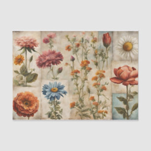 Papier Mousseline Aquarelle vintage Collage floral d'été