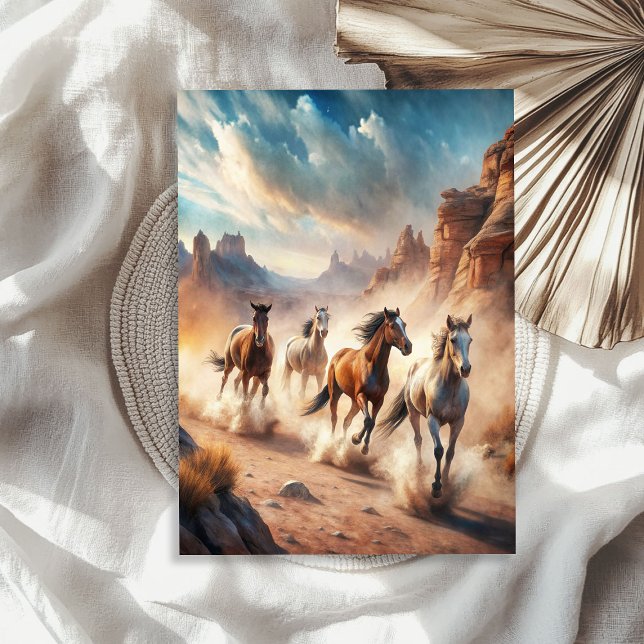 Papier Mousseline Aquarelle vintage galopante de chevaux sauvages pr (Watercolor vintage galloping wild horses prairie tissue paper)
