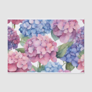 Papier Mousseline Aquarelle violet, bleu, rose Fleurs d'Hydrangée