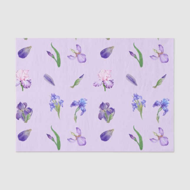 Papier Mousseline Aquarelle violet et fleur d'Iris bleu (Recto)