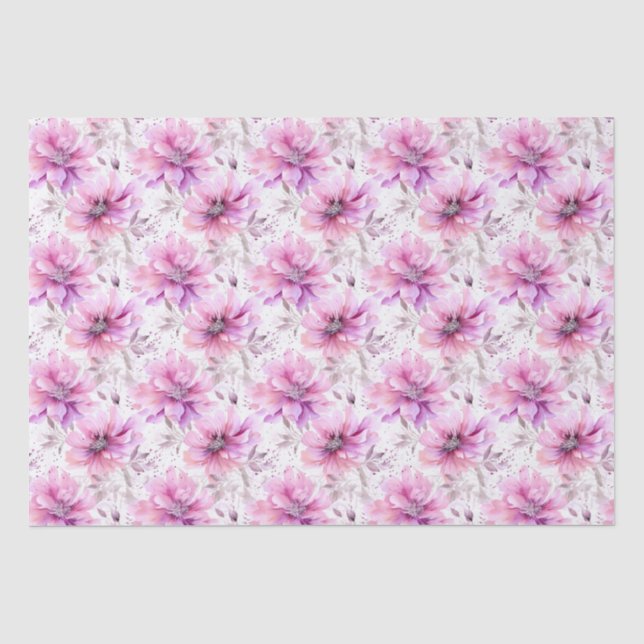 Papier Mousseline Aquarelle violet rose Motif de printemps (Recto)