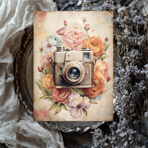 Papier Mousseline Aquarelle Voyage retro caméra vieilles photos rose
