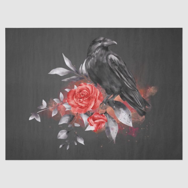 Papier Mousseline Aquarelle Whimsical Rose corbeau noir (Recto)