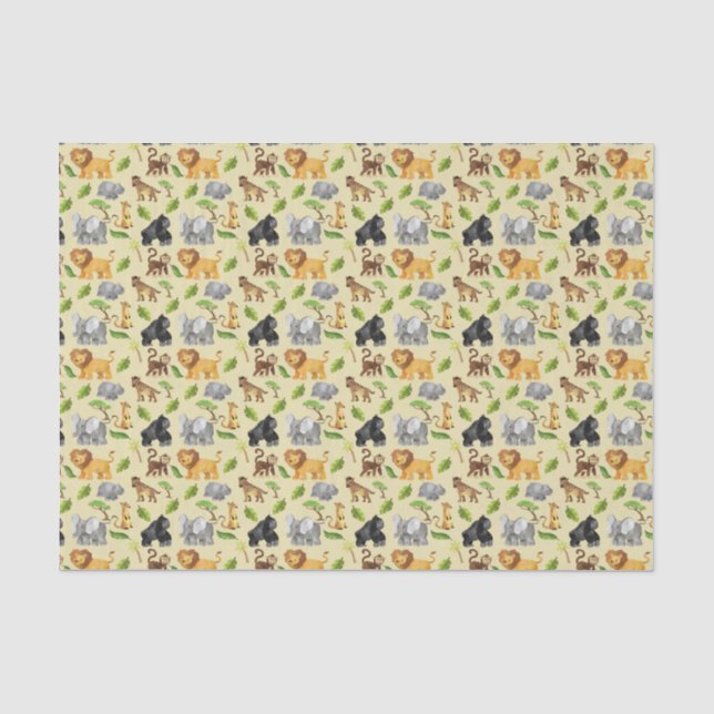 Papier Mousseline Aquarelle Wild Animal Safari Jungle Motif (Recto)