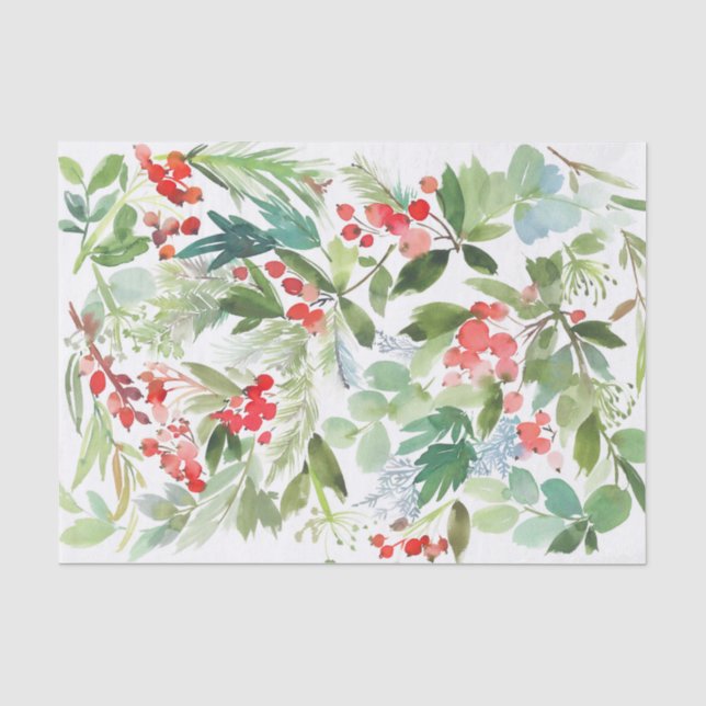Papier Mousseline Aquarelle Winterberry Holly Noël Motif (Recto)