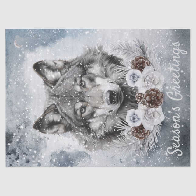 Papier Mousseline Aquarelle Wolf Noël d'hiver (Recto)