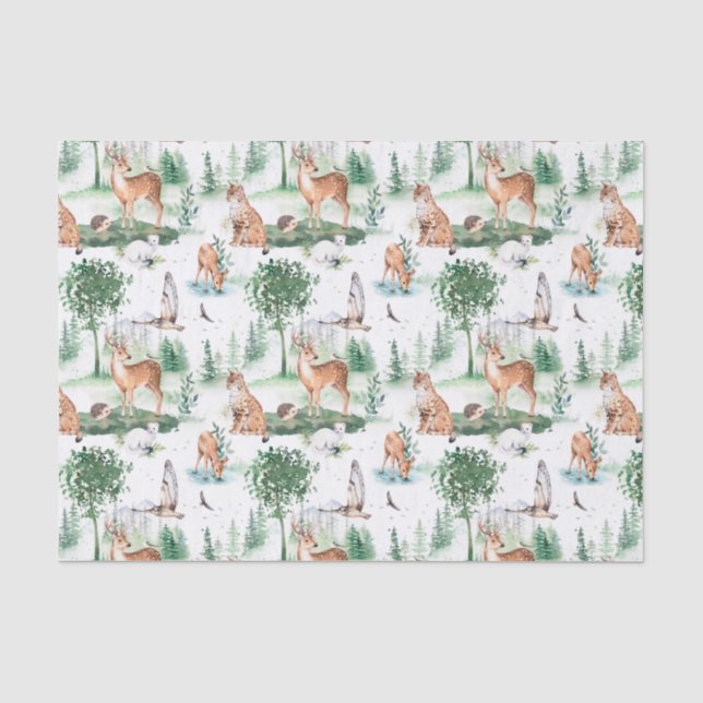 Papier Mousseline Aquarelle Woodland Baby Motif animal (Recto)