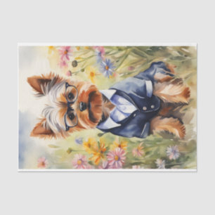 Papier Mousseline Aquarelle Yorkshire Terrier en fleurs Découpage