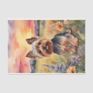 Papier Mousseline Aquarelle Yorkshire Terrier en fleurs Découpage