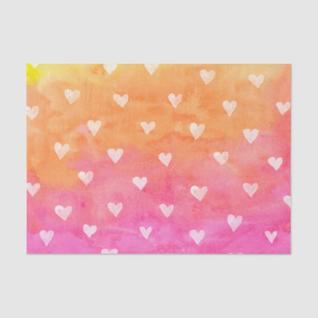 Papier Mousseline Aquarelles Coeurs blancs sur violet et jaune (Recto)