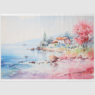 Papier Mousseline Aquarelles côtières Papier de tissus ou textiles