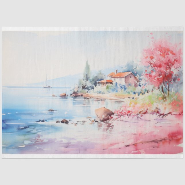 Papier Mousseline Aquarelles côtières Papier de tissus ou textiles (Recto)