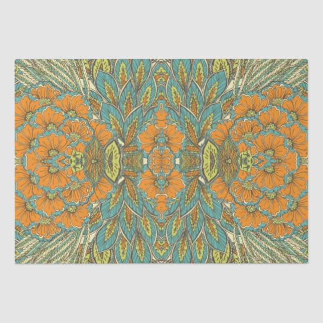 Papier Mousseline Arabe Boho élégant Floral Marocain Peacock Cadeau (Recto)