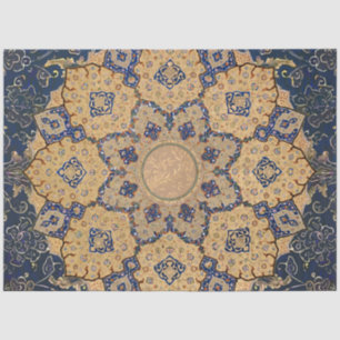 Papier Mousseline Arabesque Ephemera Blue n Gold Découpage Vintage