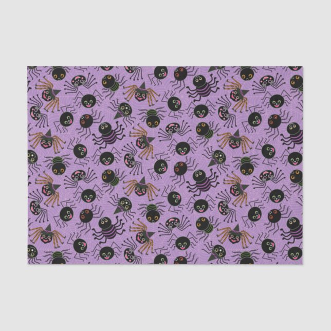 Papier Mousseline Araignées d'Halloween mignonnes sur violet (Recto)