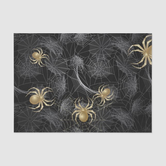 Papier Mousseline Araignées d'or sur papier de tissus noirs (Recto)