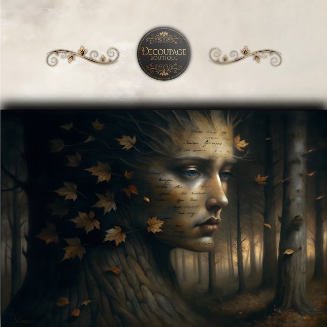 Papier Mousseline Arbre d'automne Face Découpage surréaliste (Autumn Tree Face Surreal Decoupage Tissue Paper)