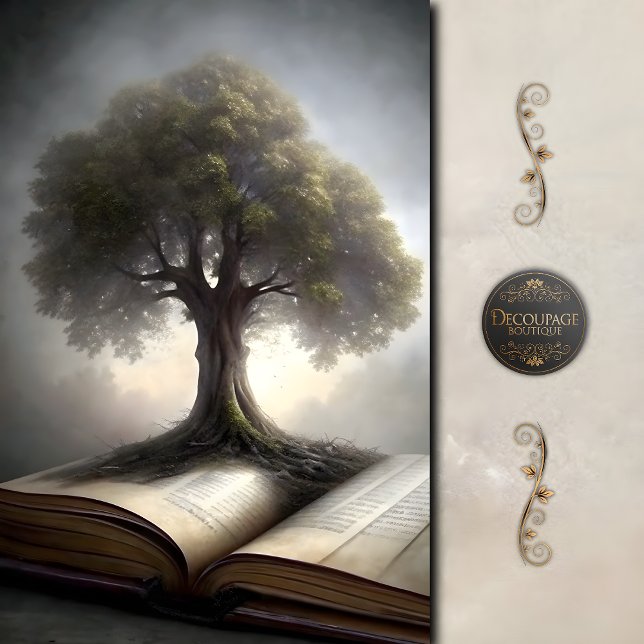 Papier Mousseline Arbre de la page de découpage du livre de connaiss (Tree of Knowledge Book Decoupage Tissue Paper)