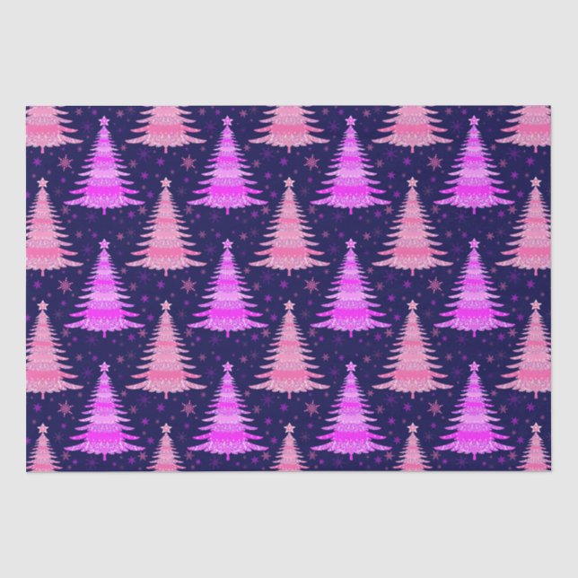 Papier Mousseline Arbre de Noël bleu rose Motif Design (Recto)