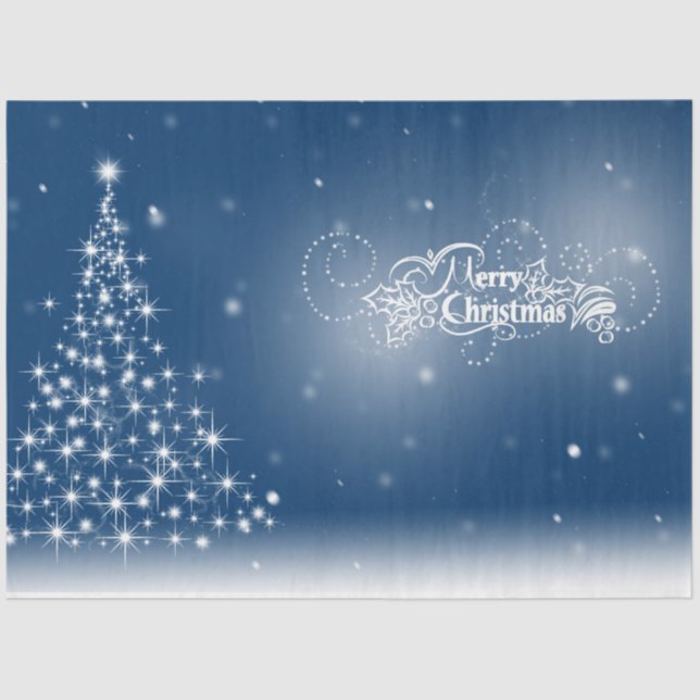 Papier Mousseline Arbre de Noël brillant d'argent bleu (Recto)