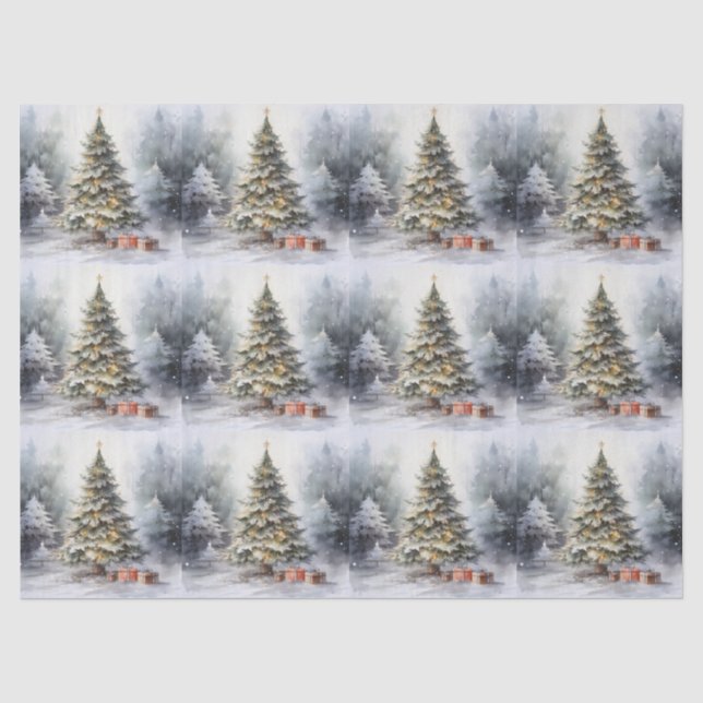 Papier Mousseline Arbre De Noël Extérieur Avec Présents (Recto)