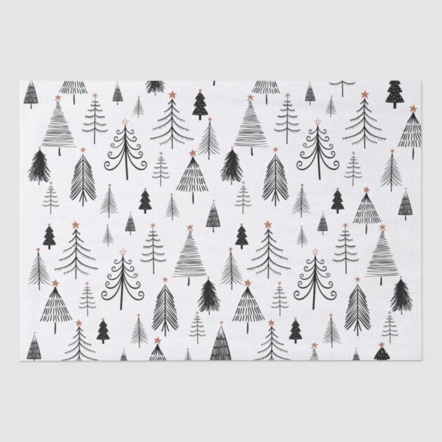 Papier Mousseline Arbre de Noël noir et blanc (Recto)